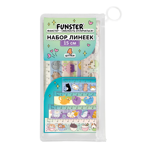 Линейки пластиковые 15 см FUNSTER (ФАНСТЕР), "КОТЫ", НАБОР 4 штуки, Линейки пластиковые 15 см FUNSTER (ФАНСТЕР), "КОТЫ", НАБОР 4 штуки,