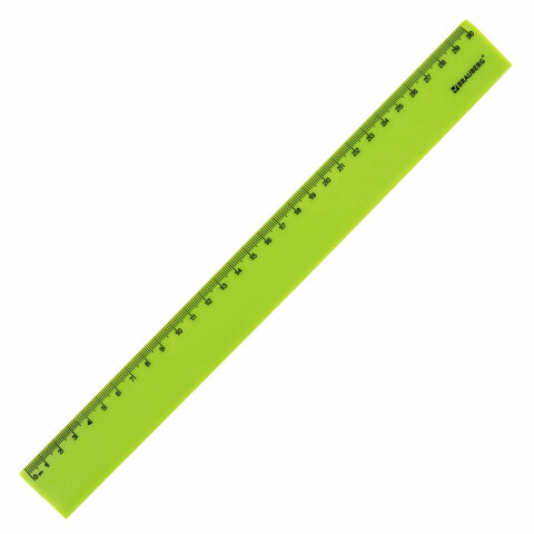Линейка пластиковая 30 см BRAUBERG "NEON", непрозрачная, ассорти,