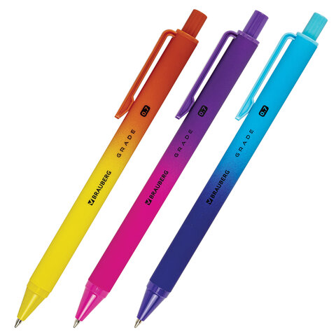 Ручки шариковые автоматические BRAUBERG "Grade", НАБОР 3 ШТУКИ, СИНИЕ, Ручки шариковые автоматические BRAUBERG "Grade", НАБОР 3 ШТУКИ, СИНИЕ,