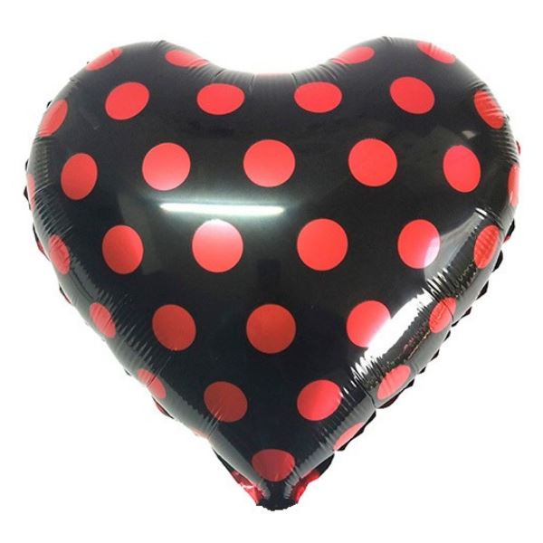 Сердце 48 Black Горошек красный 18"/45см. Сердце 48 Black Горошек красный 18"/45см.