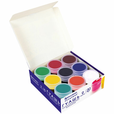 Гуашь BRAUBERG "АКАДЕМИЯ КЛАССИЧЕСКАЯ ЭКСТРА", 9 цветов по 20 мл, Гуашь BRAUBERG "АКАДЕМИЯ КЛАССИЧЕСКАЯ ЭКСТРА", 9 цветов по 20 мл,