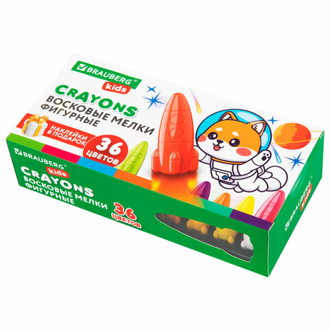 Восковые мелки фигурные BRAUBERG KIDS "РАКЕТА", НАБОР 36 цветов + Восковые мелки фигурные BRAUBERG KIDS "РАКЕТА", НАБОР 36 цветов +