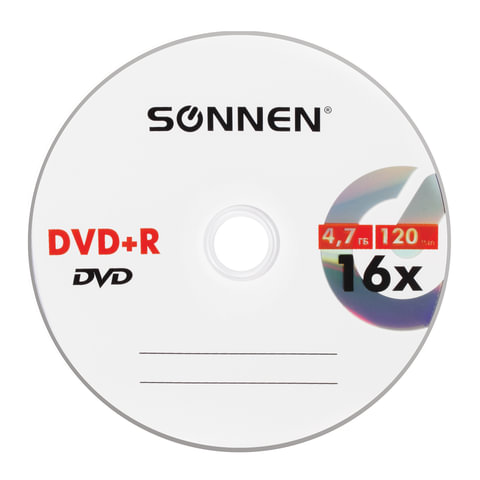 Диск DVD+R (плюс) SONNEN 4,7 Gb, 16x, Cake Box (упаковка на шпиле), КОМПЛЕКТ 50