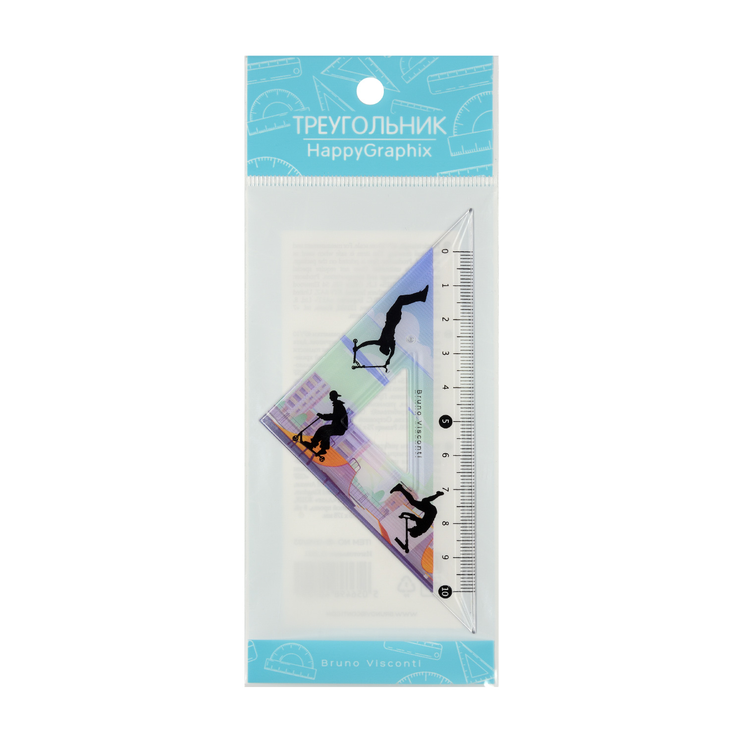 ТРЕУГОЛЬНИК ПЛАСТИКОВЫЙ "HappyGraphix. Самокаты", 45 градусов, шкала ТРЕУГОЛЬНИК ПЛАСТИКОВЫЙ "HappyGraphix. Самокаты", 45 градусов, шкала