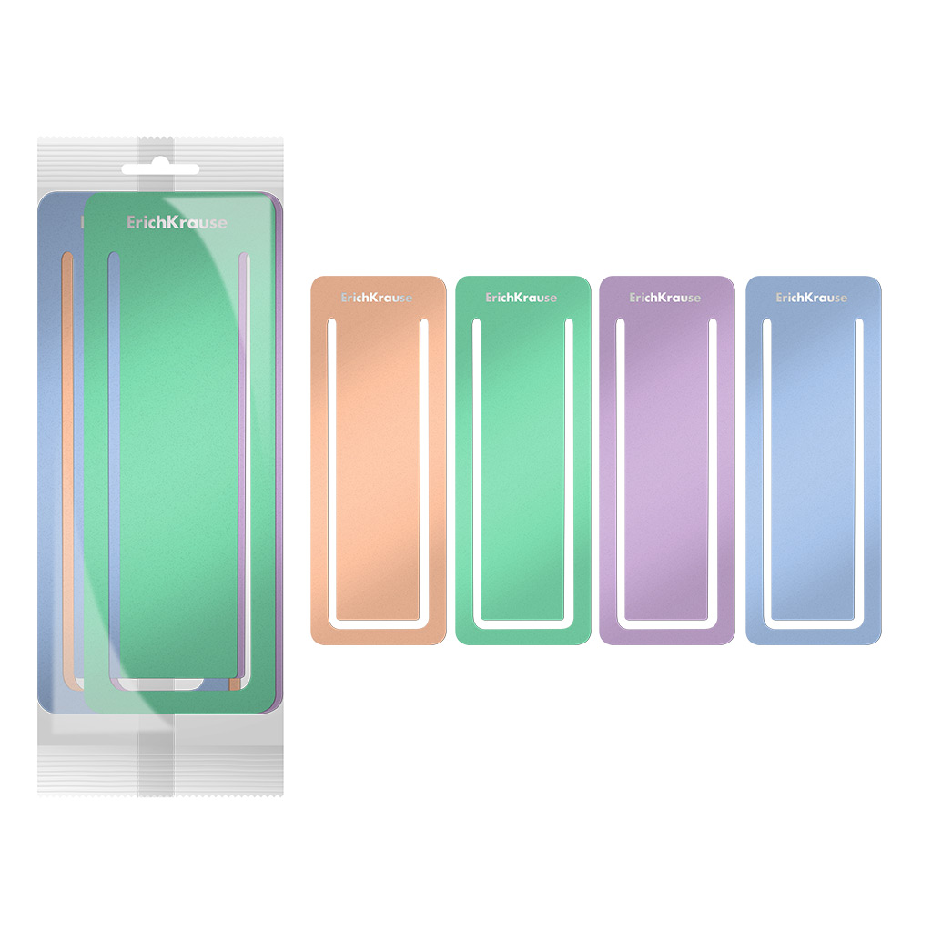 Набор из 4 закладок пластиковых ErichKrause Matt Pastel Bloom, прямоугольные, Набор из 4 закладок пластиковых ErichKrause Matt Pastel Bloom, прямоугольные,