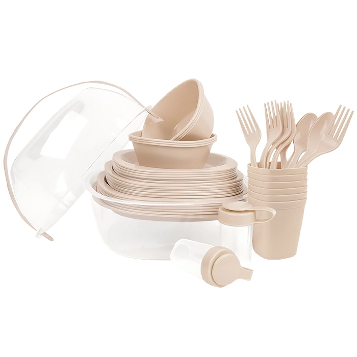 Посуда для пикника в наборе, бежевый