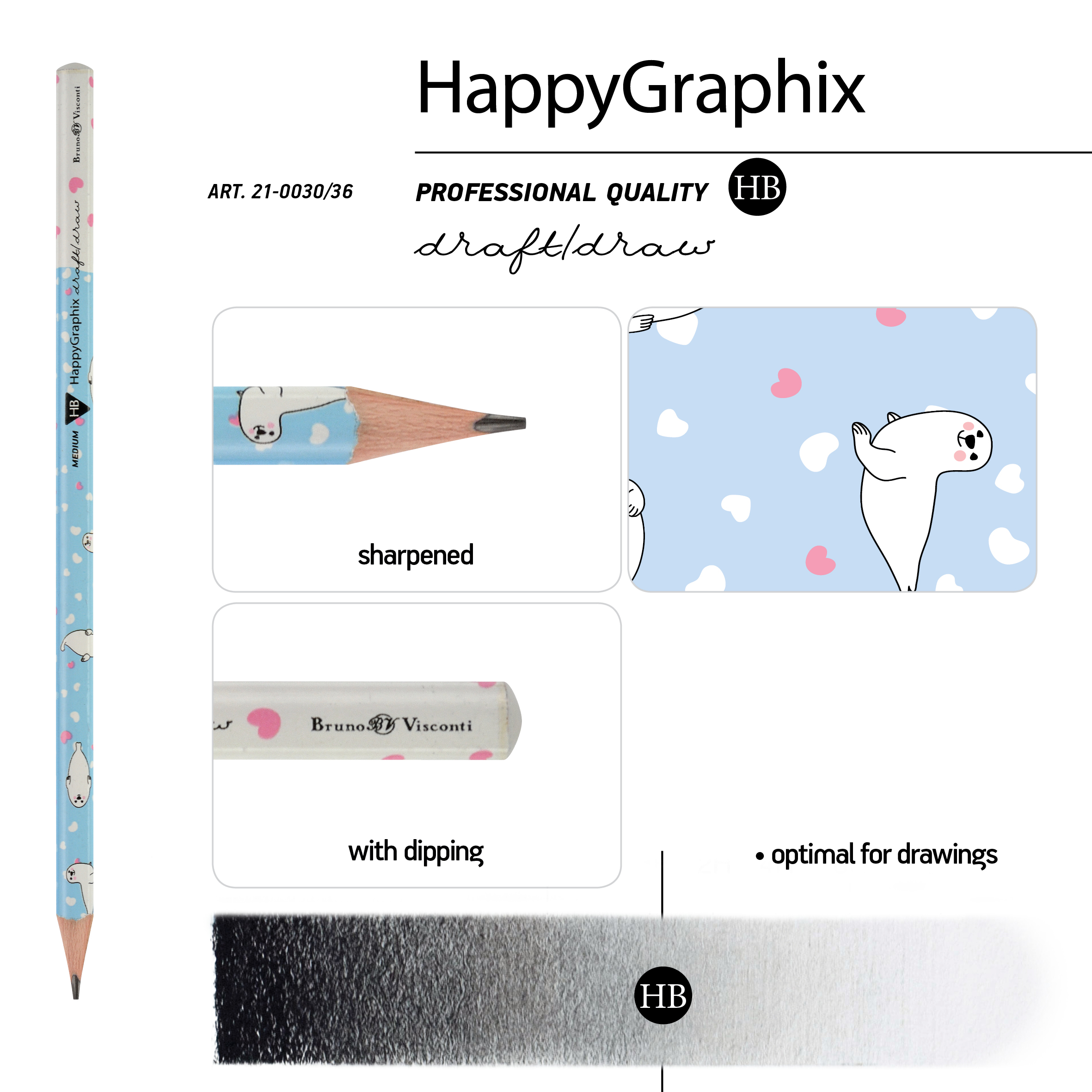 КАРАНДАШ ЧЕРНОГРАФИТОВЫЙ "HappyGraphix" БЕЛЬКИ НВ