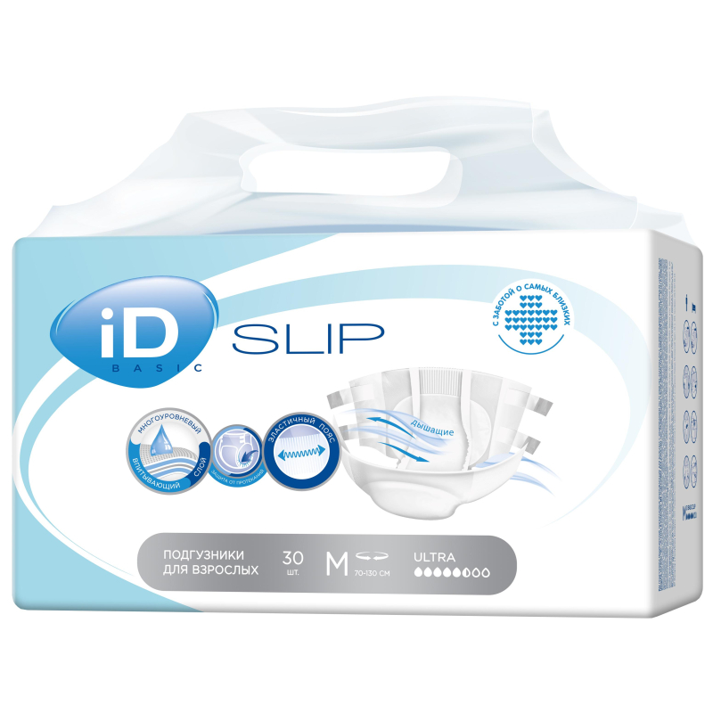 Подгузники для взрослых (М) Medium iD Slip Basic, 30 штук Подгузники для взрослых (М) Medium iD Slip Basic, 30 штук