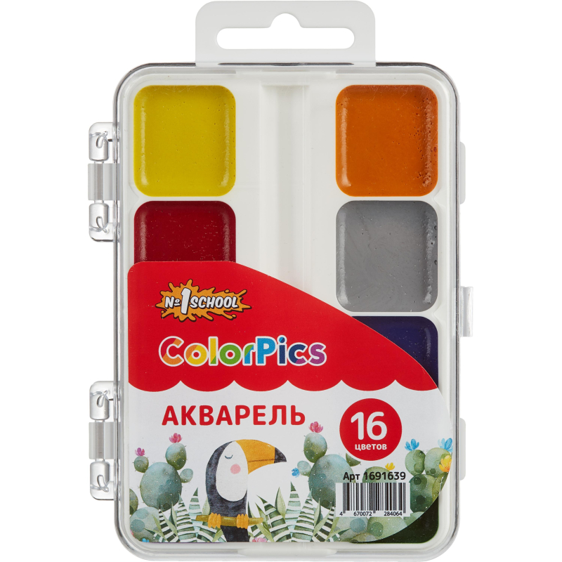Краски акварельные №1 School ColorPics набор 16 цв б/кисти пластик Краски акварельные №1 School ColorPics набор 16 цв б/кисти пластик