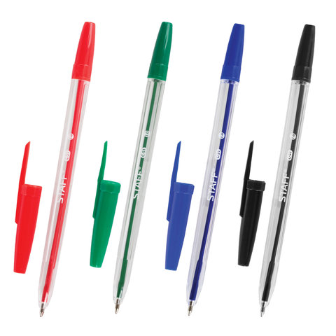 Ручки шариковые STAFF C-51, НАБОР 4 шт., АССОРТИ, узел 1 мм, линия письма 0,5 Ручки шариковые STAFF C-51, НАБОР 4 шт., АССОРТИ, узел 1 мм, линия письма 0,5