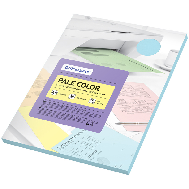 Бумага цветная OfficeSpace "Pale Color", A4, 80 г/м?, 100л., (голубой) Бумага цветная OfficeSpace "Pale Color", A4, 80 г/м?, 100л., (голубой)