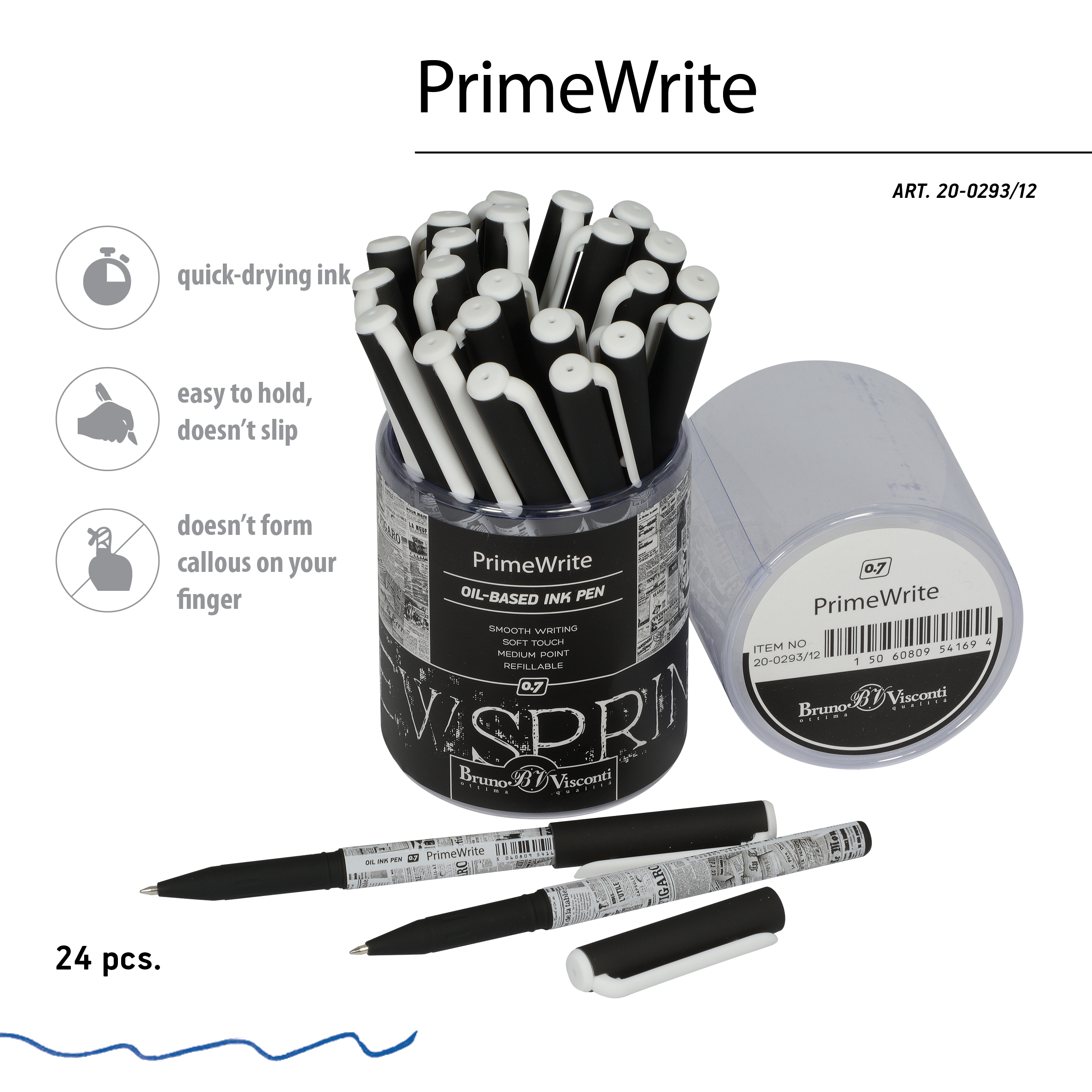 РУЧКА "PrimeWrite. Газета-4" С ЧЕРНИЛАМИ НА МАСЛЯНОЙ ОСНОВЕ, 0.7 ММ,
