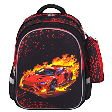 Рюкзак BRAUBERG KIDS MIND с пеналом в комплекте, 2 отделения, "Fiery