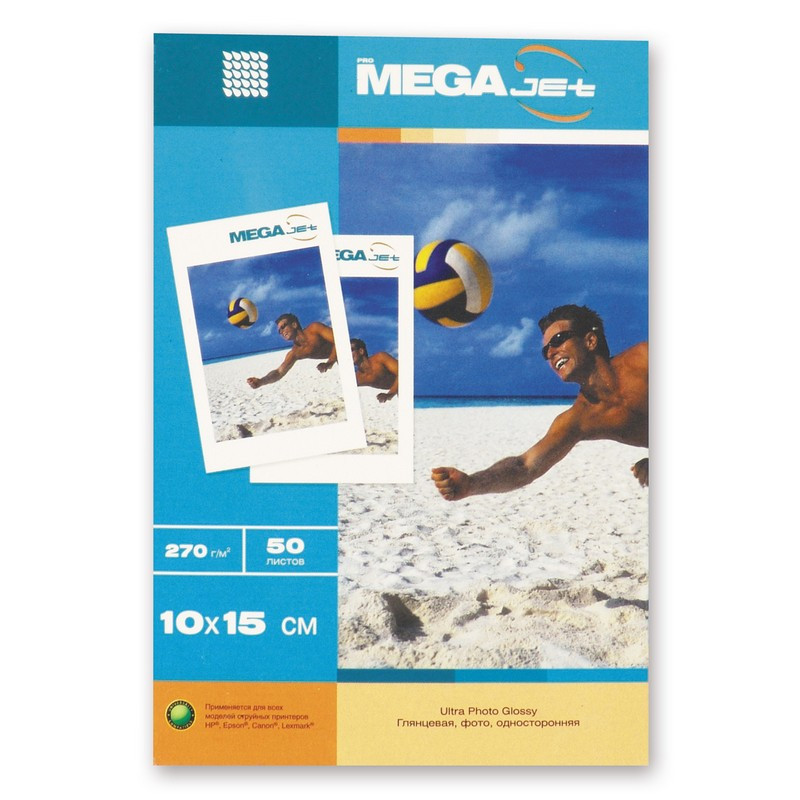 Бумага для цв.струй.печ. MEGAJET (10х15,270г,ULTRA PHOTO,глянц,пачка 50л) штр. Бумага для цв.струй.печ. MEGAJET (10х15,270г,ULTRA PHOTO,глянц,пачка 50л) штр.