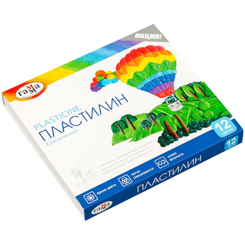 Пластилин Гамма "Классический", 12 цветов, 240г, со стеком, картон Пластилин Гамма "Классический", 12 цветов, 240г, со стеком, картон