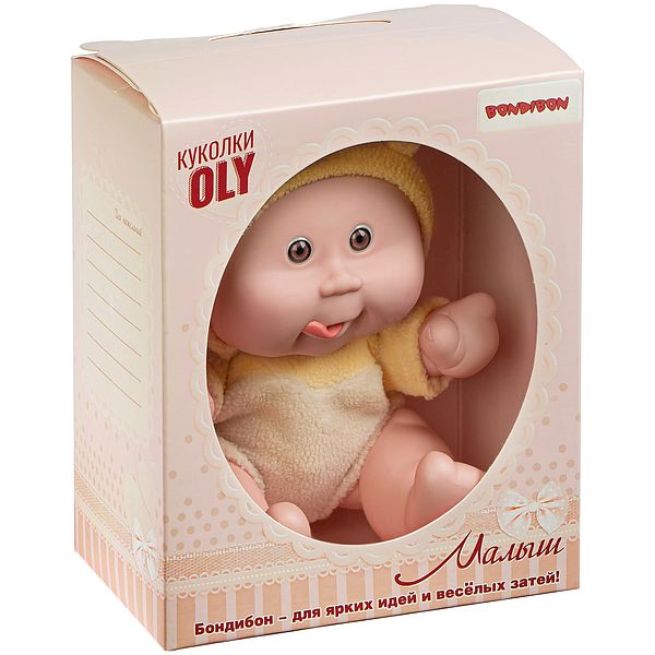 Кукла малыш Oly толстощёкий с улыбкой, Bondibon, размер 8", жёлт. костюм, Кукла малыш Oly толстощёкий с улыбкой, Bondibon, размер 8", жёлт. костюм,