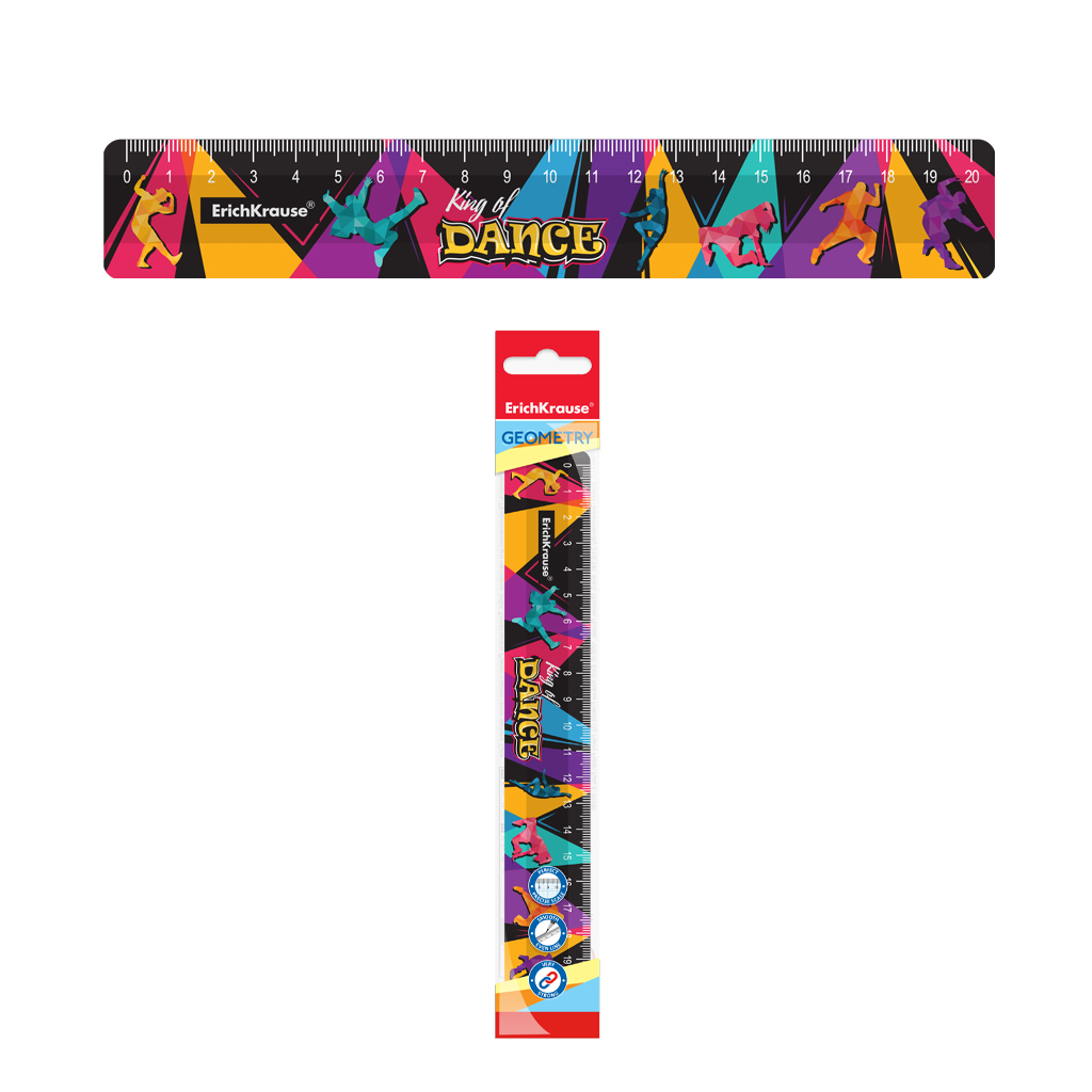 Линейка пластиковая ErichKrause® King of Dance, 20см, во флоупаке Линейка пластиковая ErichKrause® King of Dance, 20см, во флоупаке