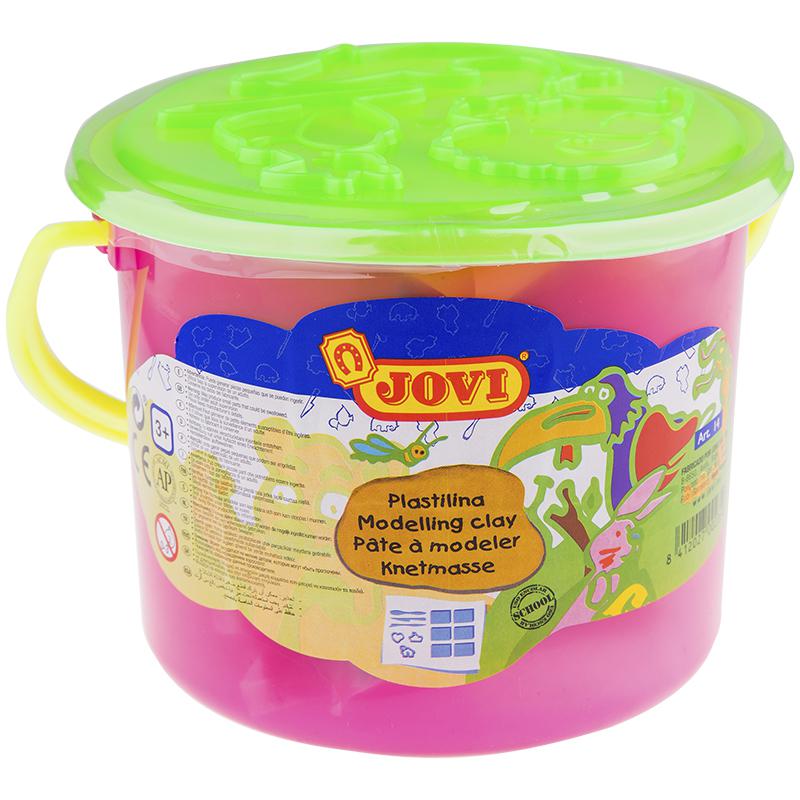 Пластилин JOVI, 06 цветов, 300г, растительный, формочки, стеки, клеенка, в ведре Пластилин JOVI, 06 цветов, 300г, растительный, формочки, стеки, клеенка, в ведре