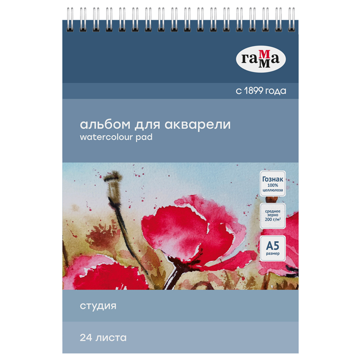 Альбом для акварели 24л., А5, на спирали Гамма "Студия", 200г/м2, Альбом для акварели 24л., А5, на спирали Гамма "Студия", 200г/м2,