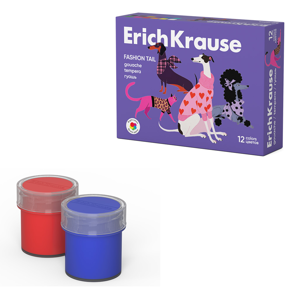 Гуашь ErichKrause Модный хвост 12 цветов по 17 мл (в коробке 12 штук) Гуашь ErichKrause Модный хвост 12 цветов по 17 мл (в коробке 12 штук)