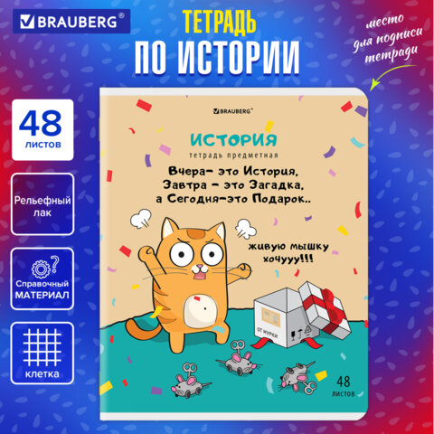 Тетрадь предметная "КОТ-ЭНТУЗИАСТ" 48 л., TWIN-лак, ИСТОРИЯ, клетка, Тетрадь предметная "КОТ-ЭНТУЗИАСТ" 48 л., TWIN-лак, ИСТОРИЯ, клетка,
