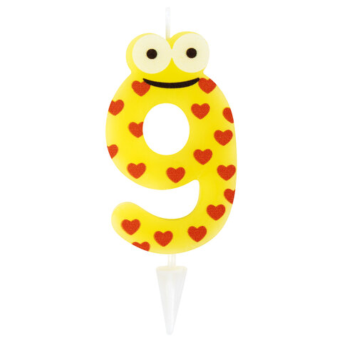 Свеча-цифра для торта "9" "С глазками", 6 см, ЗОЛОТАЯ Свеча-цифра для торта "9" "С глазками", 6 см, ЗОЛОТАЯ