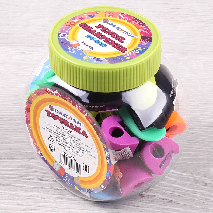 Точилка пластиковая "Darvish" ассорти, в пластиковой банке