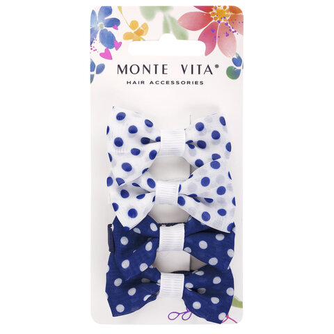 Заколки для волос НАБОР 4 шт., 5х2,5 см, зажим, с бантиком, синий, белый в Заколки для волос НАБОР 4 шт., 5х2,5 см, зажим, с бантиком, синий, белый в
