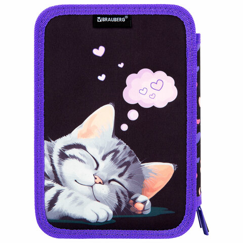 Пенал BRAUBERG, 3 отделения, полиэстер, 21х14 см, "Sleeping kitten", Пенал BRAUBERG, 3 отделения, полиэстер, 21х14 см, "Sleeping kitten",