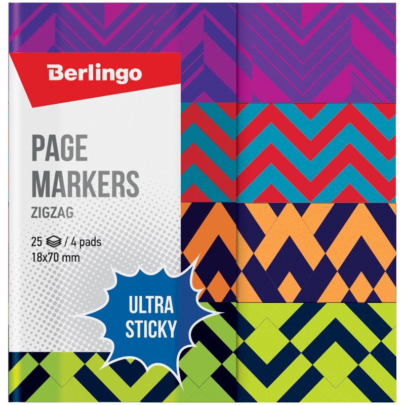 Флажки-закладки Berlingo "Ultra Sticky" "Zigzag", 18*70мм, Флажки-закладки Berlingo "Ultra Sticky" "Zigzag", 18*70мм,