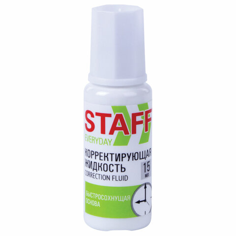 Корректирующая жидкость STAFF "Everyday" быстросохнущая, 15 мл, с Корректирующая жидкость STAFF "Everyday" быстросохнущая, 15 мл, с