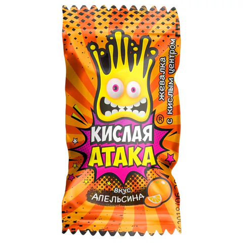 Конфета жевательная КИСЛАЯ АТАКА с кислым центром, ассорти 3 вкусов, 4,5 г, Конфета жевательная КИСЛАЯ АТАКА с кислым центром, ассорти 3 вкусов, 4,5 г,
