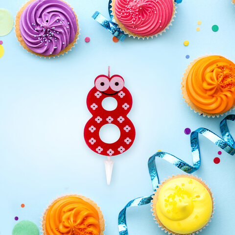 Свеча-цифра для торта "8" "С глазками", 6 см, ЗОЛОТАЯ Свеча-цифра для торта "8" "С глазками", 6 см, ЗОЛОТАЯ