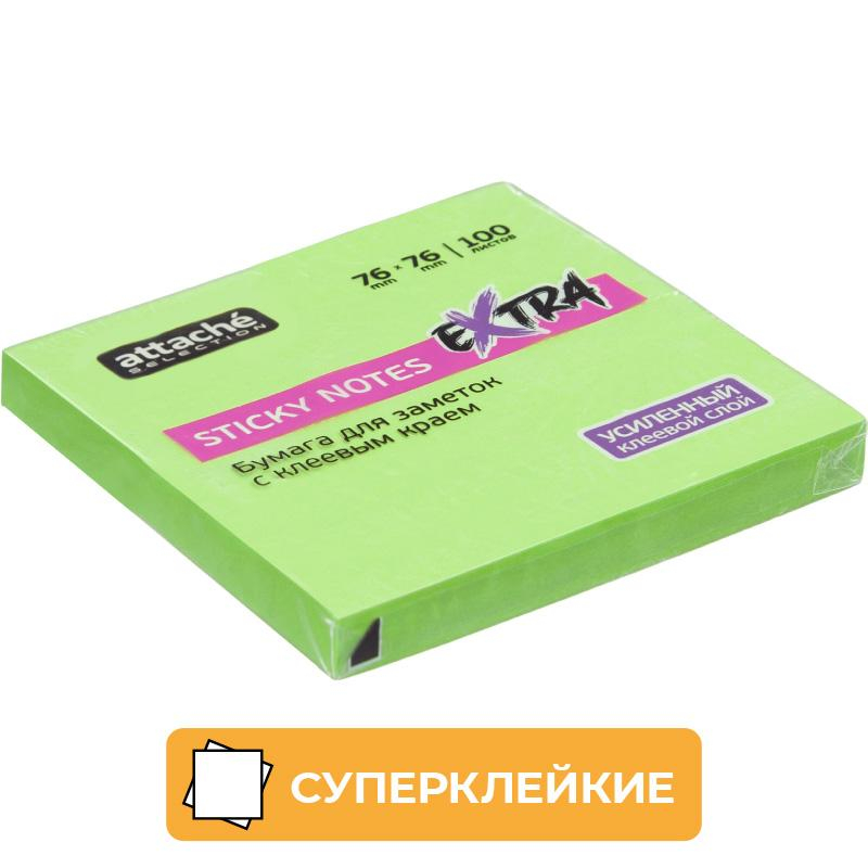 Стикеры Attache Selection Extra с клеевым краем 76х76, неон, зеленый 100л Стикеры Attache Selection Extra с клеевым краем 76х76, неон, зеленый 100л