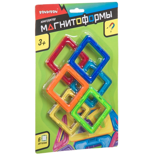 Магнитный конструктор МАГНИТОФОРМЫ Bondibon, 6 квадратов, CRD 26x17х3 см, Магнитный конструктор МАГНИТОФОРМЫ Bondibon, 6 квадратов, CRD 26x17х3 см,