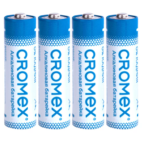 Батарейки алкалиновые "пальчиковые" КОМПЛЕКТ 4 шт., CROMEX (КРОМЕКС)
