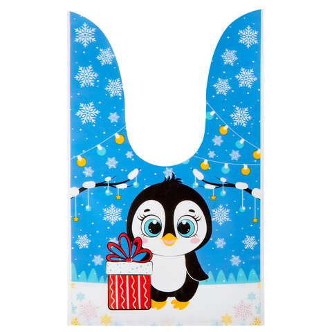 Пакетик подарочный НАБОР 35 штук, новогодний, 13,8х23 см, с зажимами,