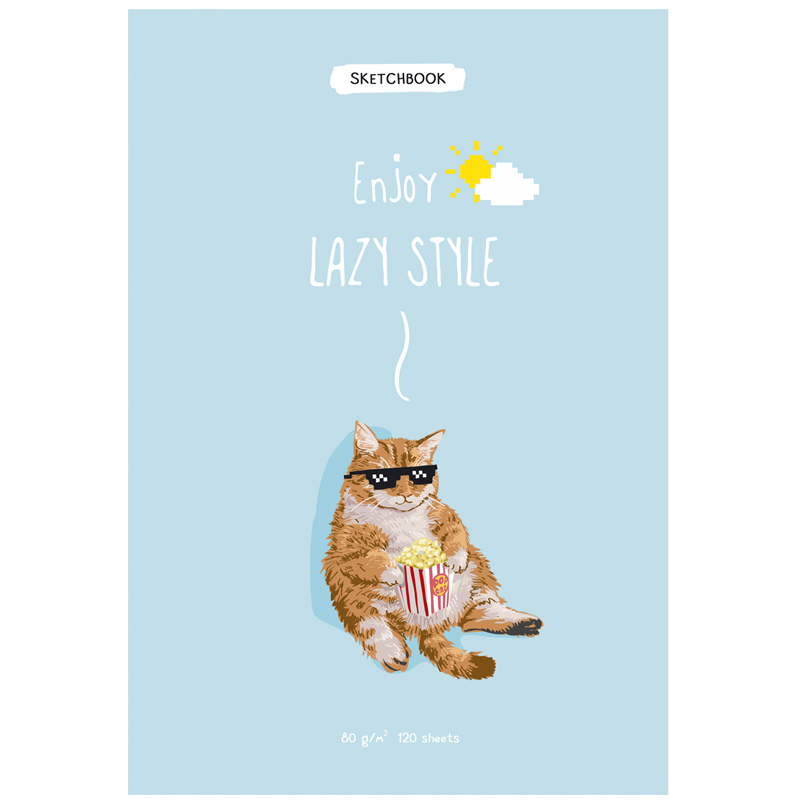 Скетчбук 120л. А5 7БЦ BG "Кот с попкорном", 80г/м2, трехцветный блок, Скетчбук 120л. А5 7БЦ BG "Кот с попкорном", 80г/м2, трехцветный блок,