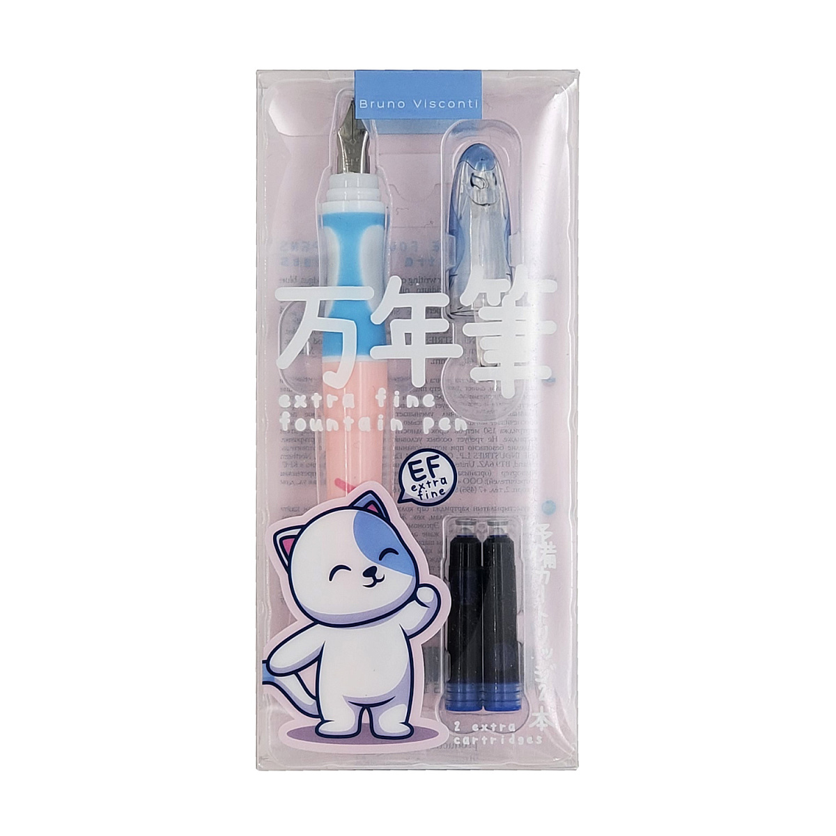 РУЧКА "KAWAII ANIMALS" ПЕРЬЕВАЯ, С ДВУМЯ КАРТРИДЖАМИ, 0.38 ММ, СИНЯЯ