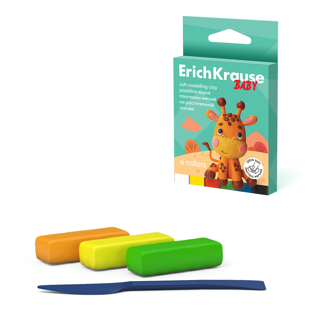 Пластилин мягкий Erich Krause Baby на растительной основе с Алоэ Вера 6 цветов, Пластилин мягкий Erich Krause Baby на растительной основе с Алоэ Вера 6 цветов,