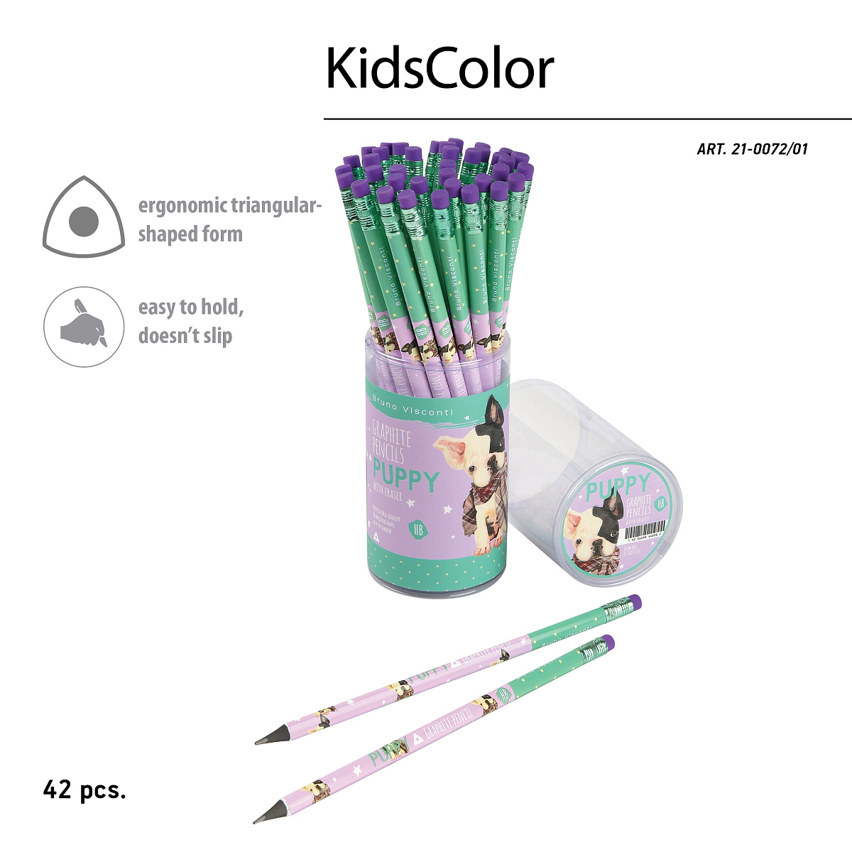 КАРАНДАШ ЧЕРНОГРАФИТОВЫЙ С ЛАСТИКОМ "Kids Color. Бульдог" HB