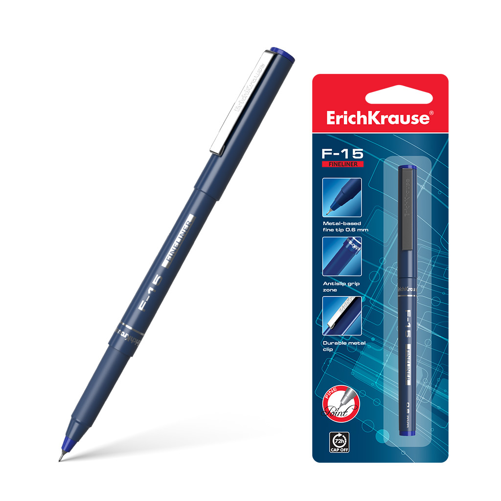 Ручка капиллярная Erich Krause F-15 Stick Classic 0.6, цвет чернил черный (в Ручка капиллярная Erich Krause F-15 Stick Classic 0.6, цвет чернил черный (в
