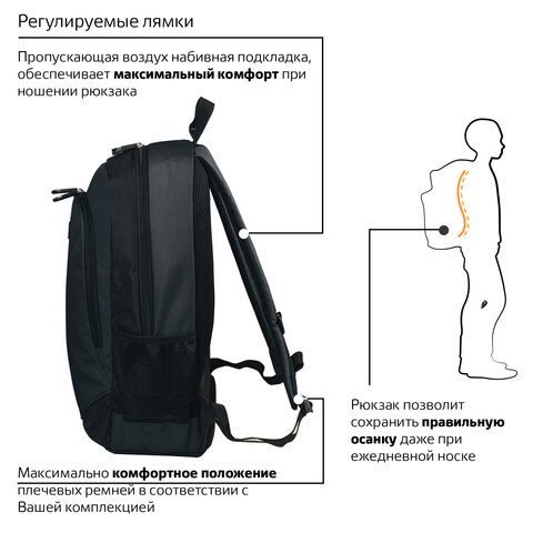 Рюкзак BRAUBERG B-TR1606 для старшеклассников/студентов, 22 л, черный, Рюкзак BRAUBERG B-TR1606 для старшеклассников/студентов, 22 л, черный,