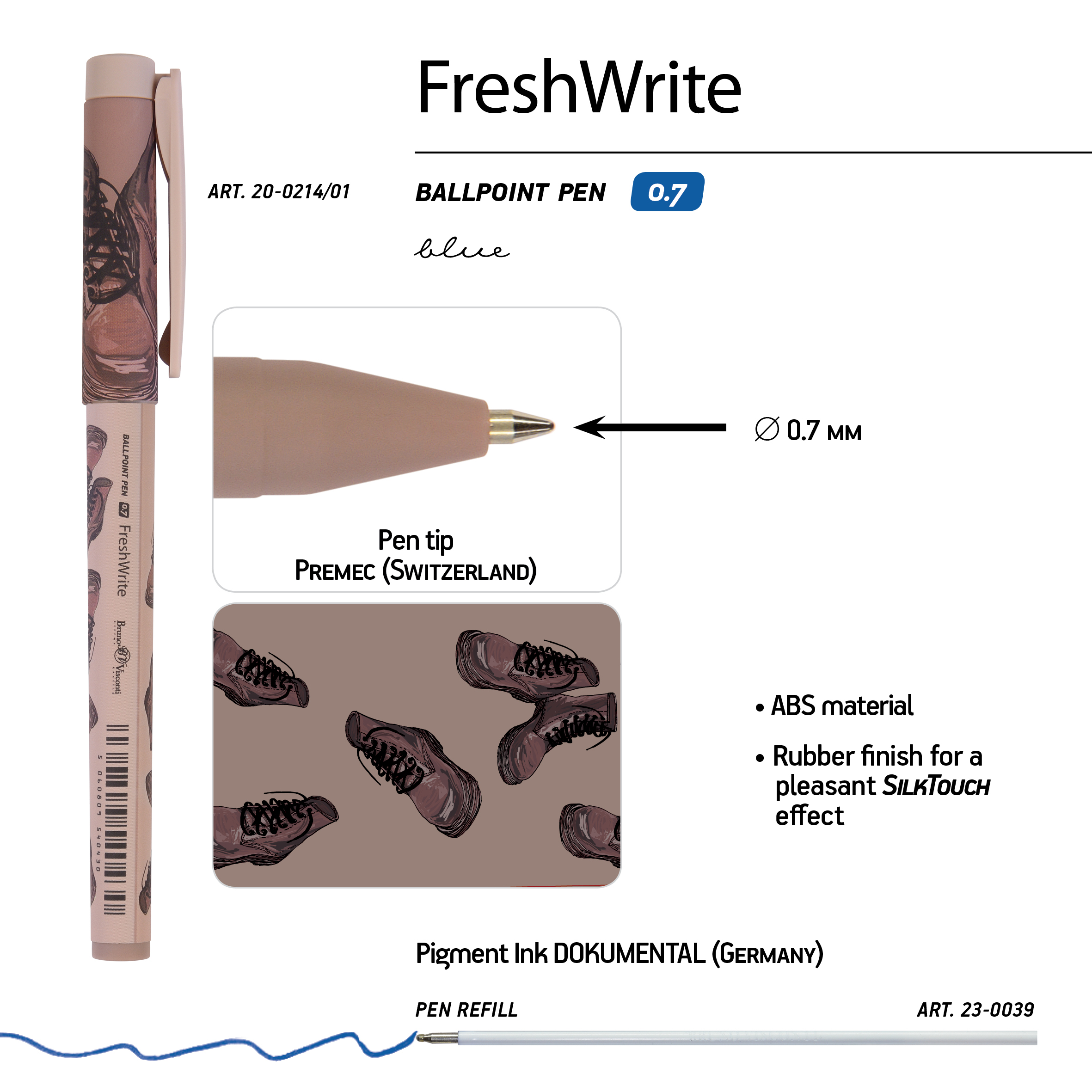 РУЧКА "FreshWrite. Boots. Коричневые ботинки", ШАРИКОВАЯ 0.7 ММ, СИНЯЯ