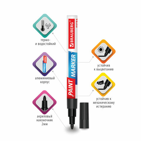 Маркер-краска лаковый EXTRA (paint marker) 2 мм, ЧЕРНЫЙ, УЛУЧШЕННАЯ