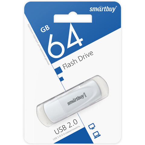 Флеш-диск 64GB SMARTBUY Scout USB 2.0, белый, SB064GB2SCW Флеш-диск 64GB SMARTBUY Scout USB 2.0, белый, SB064GB2SCW