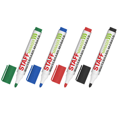 Маркеры стираемые для белой доски НАБОР 4 ЦВЕТА, STAFF "MANAGER" Маркеры стираемые для белой доски НАБОР 4 ЦВЕТА, STAFF "MANAGER"