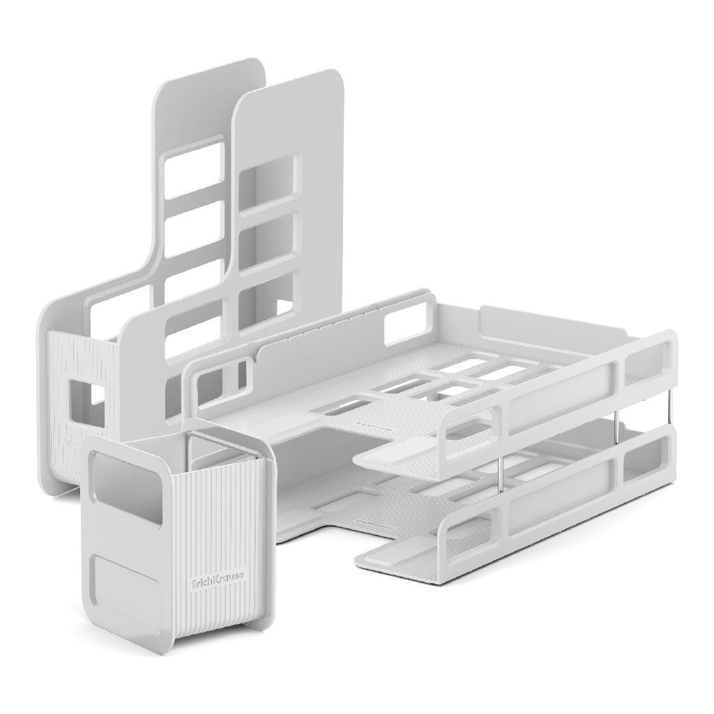 Набор настольный из 3 предметов пластиковый Erich Krause® Techno, Classic, белый Набор настольный из 3 предметов пластиковый Erich Krause® Techno, Classic, белый