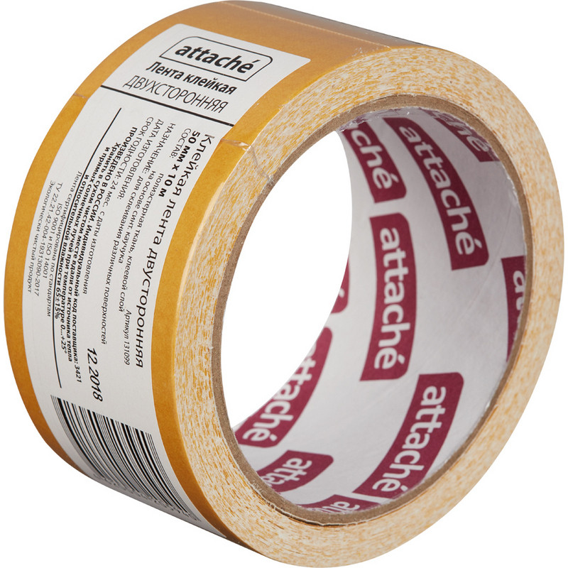 Клейкая лента двухсторонняя ATTACHE 50мм х 10м, на тканевой основе 969512 Клейкая лента двухсторонняя ATTACHE 50мм х 10м, на тканевой основе 969512