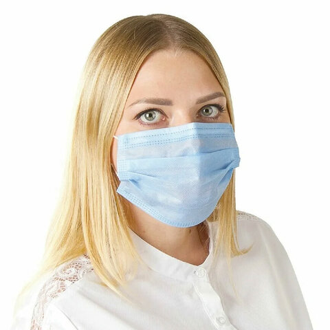 Маски одноразовые КОМПЛЕКТ 50 шт. медицинские 3-х слойные голубые (фильтр